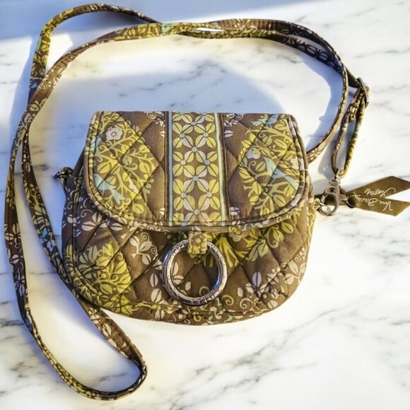 Vintage Vera Bradley Brown and Yellow Crossbody WALLET/ Small Bag /Quilted - Picture 1 of 6